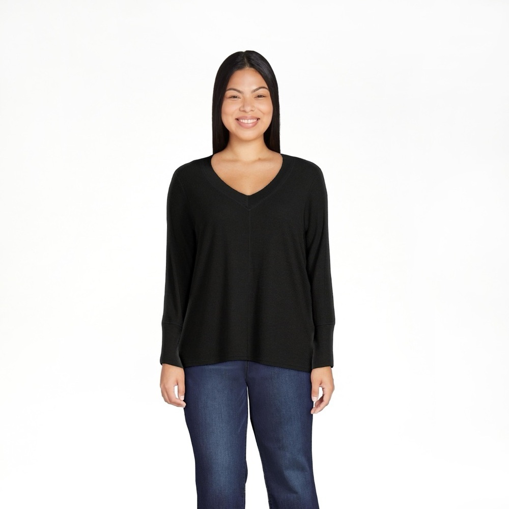 Terra & Sky Black Basic Long Sleeve Shirt Light Sweater Women’s Plus Size 0X 14W